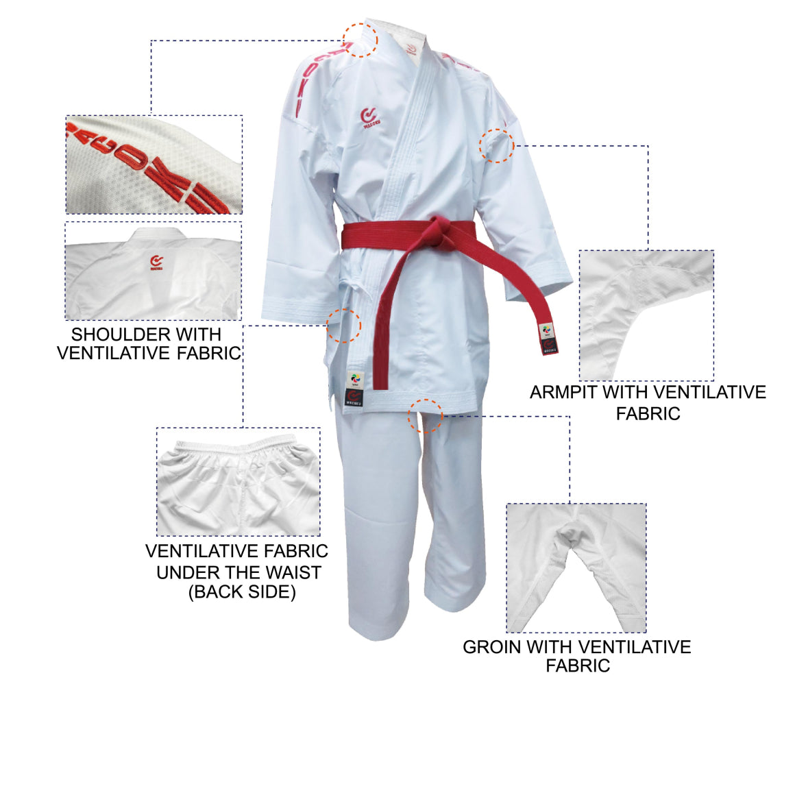 Kimono de Karate combat Wacoku WKF Réversible - Rouge/Bleu