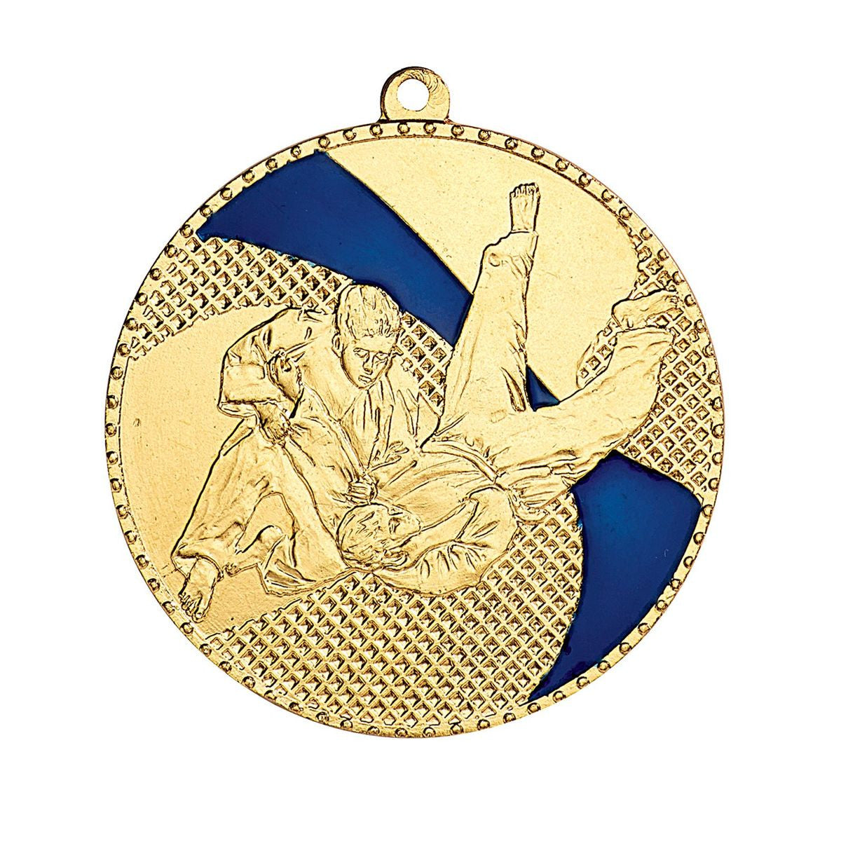 Médaille frappée fer Judo 50mm Or/bleu