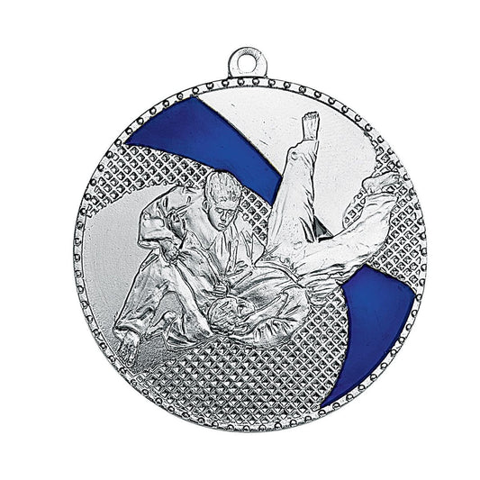 Médaille frappée fer Judo 50mm Argent/bleu