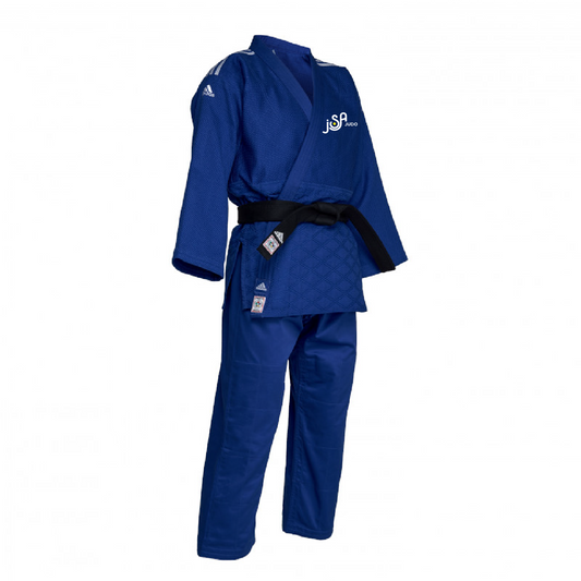 Kimono bleu IJF Champion III coupe slim Adidas - Avec logo JSA