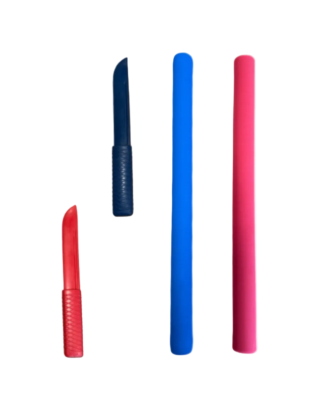 Kit jujitsu 2 couteaux plastique 24cm + 2 batons 50cm - Rouge/Bleu